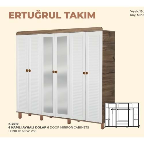 2019 ERTUĞRUL 6 KAPI 3 ÇEKMECELİ GARDROP AYNALI (SMK-BMK)