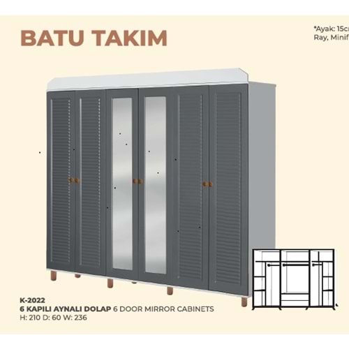 2022 BATUHAN 6 KAPI 3 ÇEKMECELİ GARDROP AYNALI (BK-GMK)